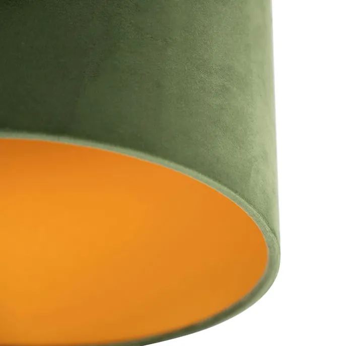 Plafondlamp met velours kap groen met goud 25 cm - Combi zwart