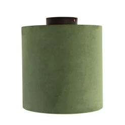 Plafondlamp met velours kap groen met goud 25 cm - Combi zwart