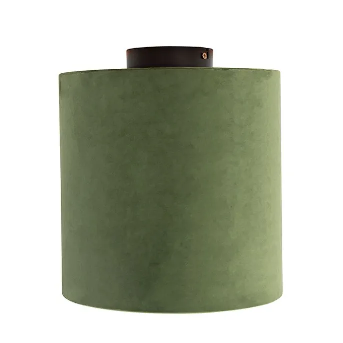 Plafondlamp met velours kap groen met goud 25 cm - Combi zwart