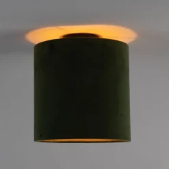 Plafondlamp met velours kap groen met goud 25 cm - Combi zwart