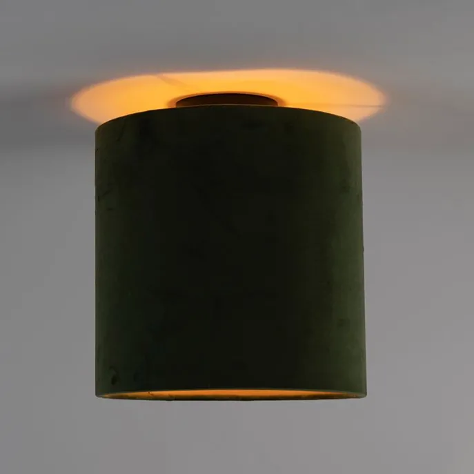 Plafondlamp met velours kap groen met goud 25 cm - Combi zwart