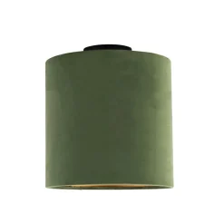 Plafondlamp met velours kap groen met goud 25 cm - Combi zwart