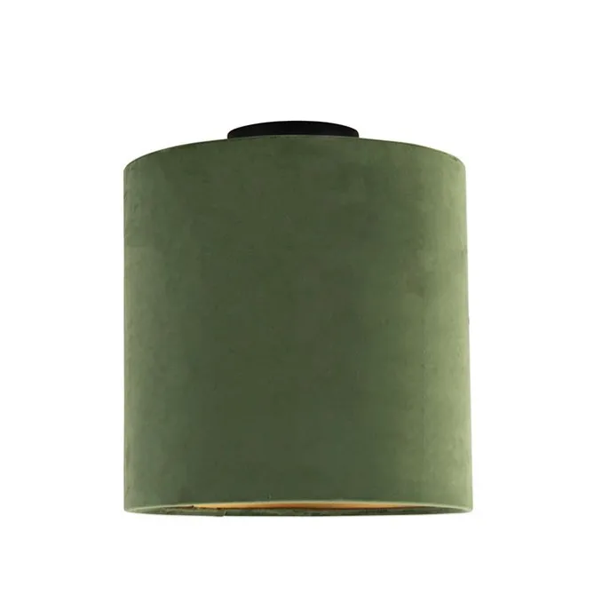 Plafondlamp met velours kap groen met goud 25 cm - Combi zwart