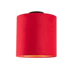 Plafondlamp met velours kap rood met goud 25 cm - Combi zwart