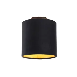 Plafondlamp met velours kap zwart met goud 20 cm - Combi zwart