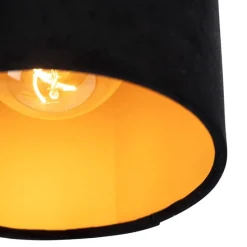 Plafondlamp met velours kap zwart met goud 20 cm - Combi zwart