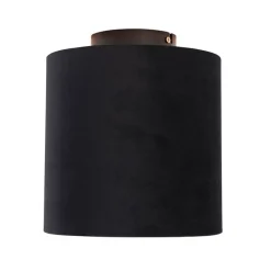 Plafondlamp met velours kap zwart met goud 20 cm - Combi zwart