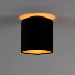 Plafondlamp met velours kap zwart met goud 20 cm - Combi zwart