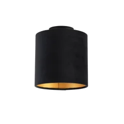 Plafondlamp met velours kap zwart met goud 20 cm - Combi zwart