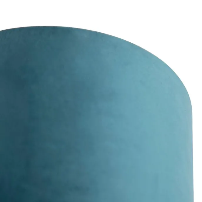 Plafondlamp met velours kap blauw met goud 20 cm - Combi zwart