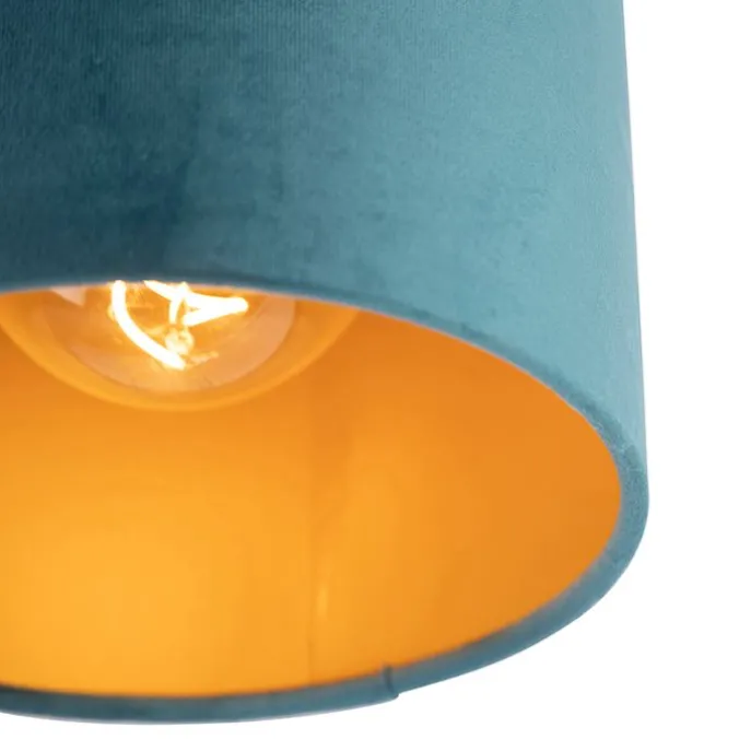 Plafondlamp met velours kap blauw met goud 20 cm - Combi zwart