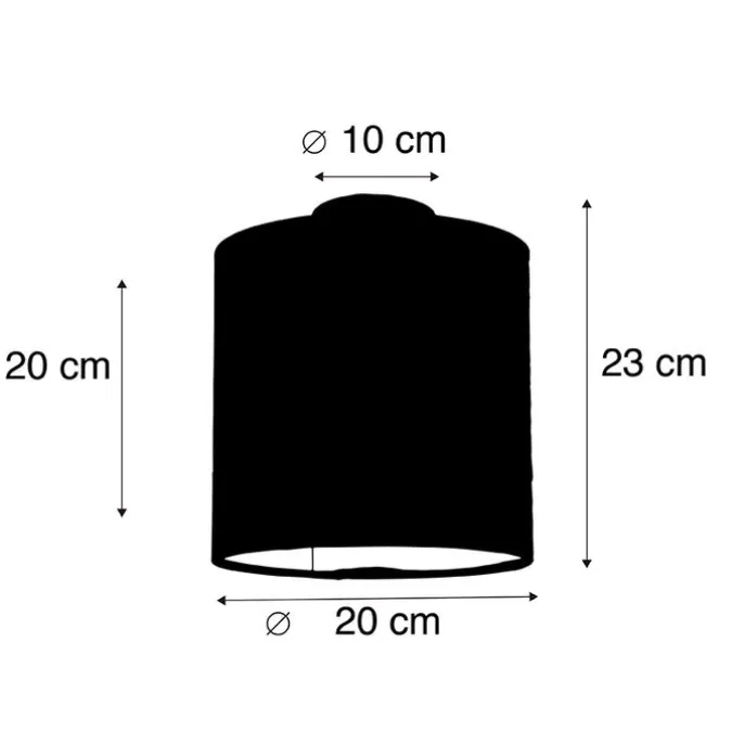 Plafondlamp met velours kap blauw met goud 20 cm - Combi zwart