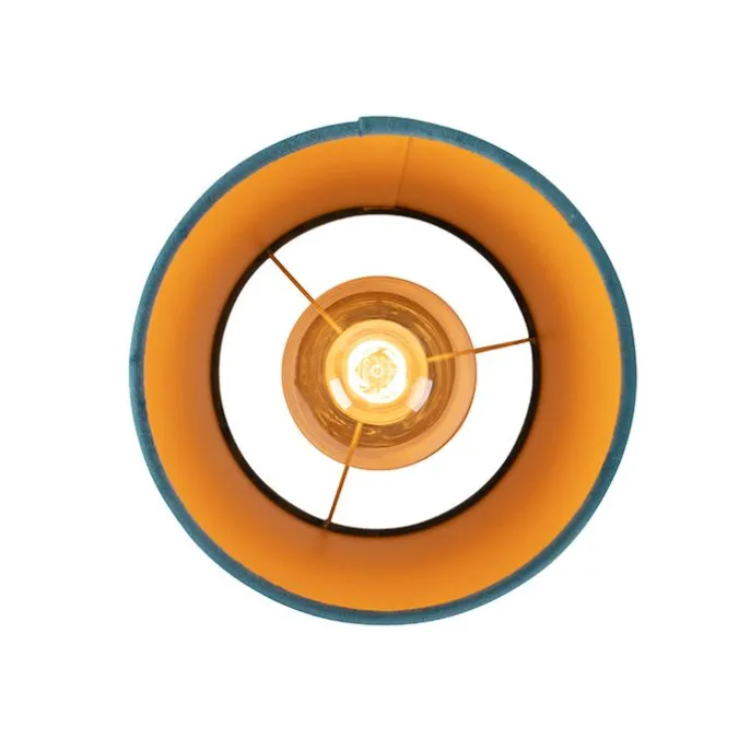 Plafondlamp met velours kap blauw met goud 20 cm - Combi zwart