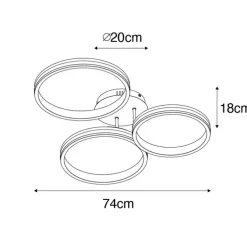 Plafondlamp staal incl. LED 3-staps dimbaar 3-lichts - Navara