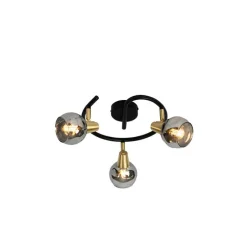 Plafondlamp zwart 44,5 cm met smoke glas 3-lichts - Vidro