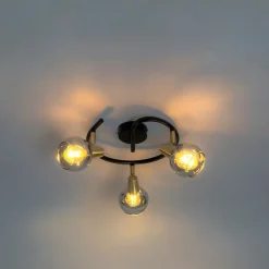 Plafondlamp zwart 44,5 cm met smoke glas 3-lichts - Vidro