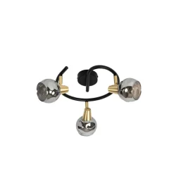 Plafondlamp zwart 44,5 cm met smoke glas 3-lichts - Vidro