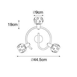 Plafondlamp zwart 44,5 cm met smoke glas 3-lichts - Vidro
