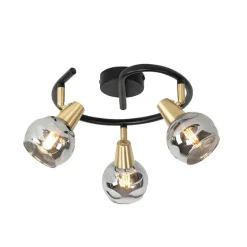 Plafondlamp zwart 44,5 cm met smoke glas 3-lichts - Vidro