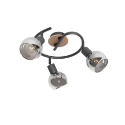 Plafondlamp zwart 44,5 cm met smoke glas en hout 3-lichts - Vidro