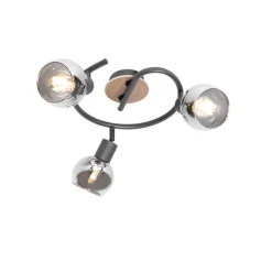 Plafondlamp zwart 44,5 cm met smoke glas en hout 3-lichts - Vidro