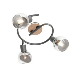 Plafondlamp zwart 44,5 cm met smoke glas en hout 3-lichts - Vidro