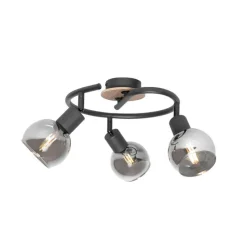 Plafondlamp zwart 44,5 cm met smoke glas en hout 3-lichts - Vidro