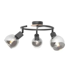 Plafondlamp zwart 44,5 cm met smoke glas en hout 3-lichts - Vidro