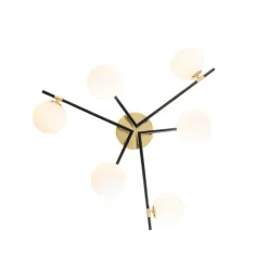 Plafondlamp zwart met goud en opaal glas 6-lichts - Lynn