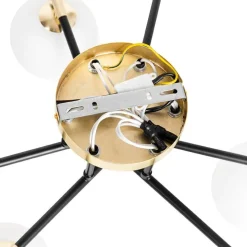 Plafondlamp zwart met goud en opaal glas 6-lichts - Lynn