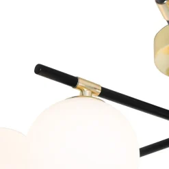Plafondlamp zwart met goud en opaal glas 6-lichts - Lynn