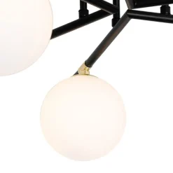 Plafondlamp zwart met goud en opaal glas 6-lichts - Lynn