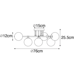 Plafondlamp zwart met goud en opaal glas 6-lichts - Lynn