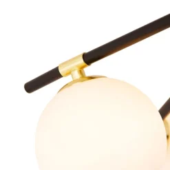 Plafondlamp zwart met goud en opaal glas 6-lichts - Lynn