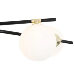 Plafondlamp zwart met goud en opaal glas 6-lichts - Lynn