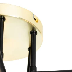 Plafondlamp zwart met goud en opaal glas 6-lichts - Lynn