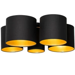 Plafondlamp zwart met gouden binnenkant 5-lichts - Multidrum