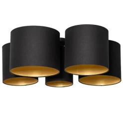 Plafondlamp zwart met gouden binnenkant 5-lichts - Multidrum