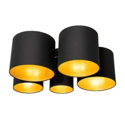 Plafondlamp zwart met gouden binnenkant 5-lichts - Multidrum