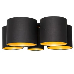 Plafondlamp zwart met gouden binnenkant 5-lichts - Multidrum