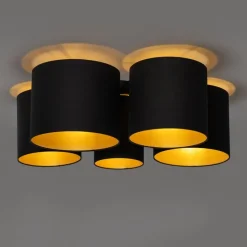 Plafondlamp zwart met gouden binnenkant 5-lichts - Multidrum