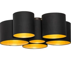 Plafondlamp zwart met gouden binnenkant 6-lichts - Multidrum