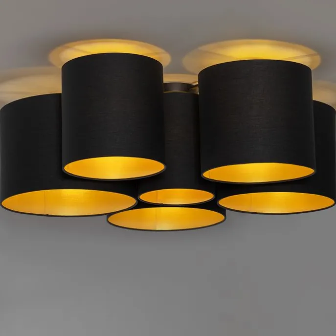 Plafondlamp zwart met gouden binnenkant 6-lichts - Multidrum