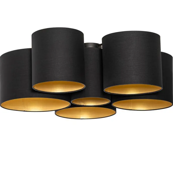 Plafondlamp zwart met gouden binnenkant 6-lichts - Multidrum