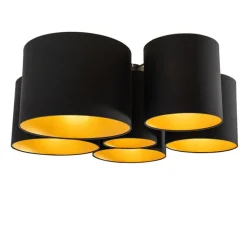 Plafondlamp zwart met gouden binnenkant 6-lichts - Multidrum