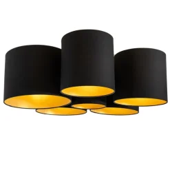 Plafondlamp zwart met gouden binnenkant 6-lichts - Multidrum