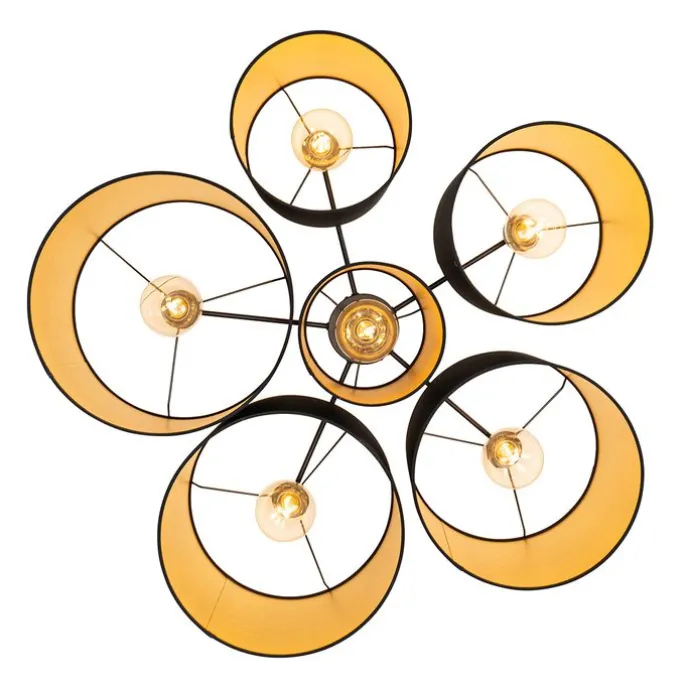 Plafondlamp zwart met gouden binnenkant 6-lichts - Multidrum