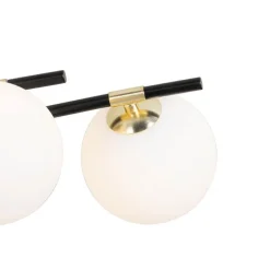 Plafondlamp zwart met goud en opaal glas 8-lichts - Lynn