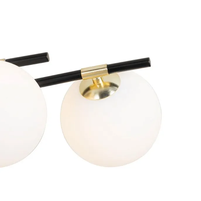 Plafondlamp zwart met goud en opaal glas 8-lichts - Lynn