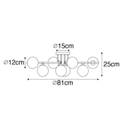 Plafondlamp zwart met goud en opaal glas 8-lichts - Lynn